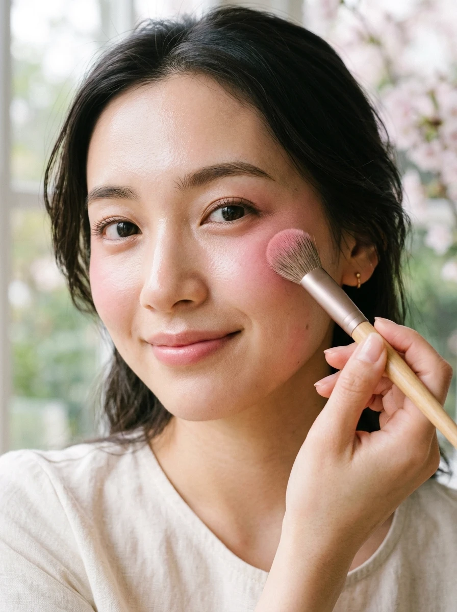 ジュレリップとチークを使ったケミメイクの完成フェイス